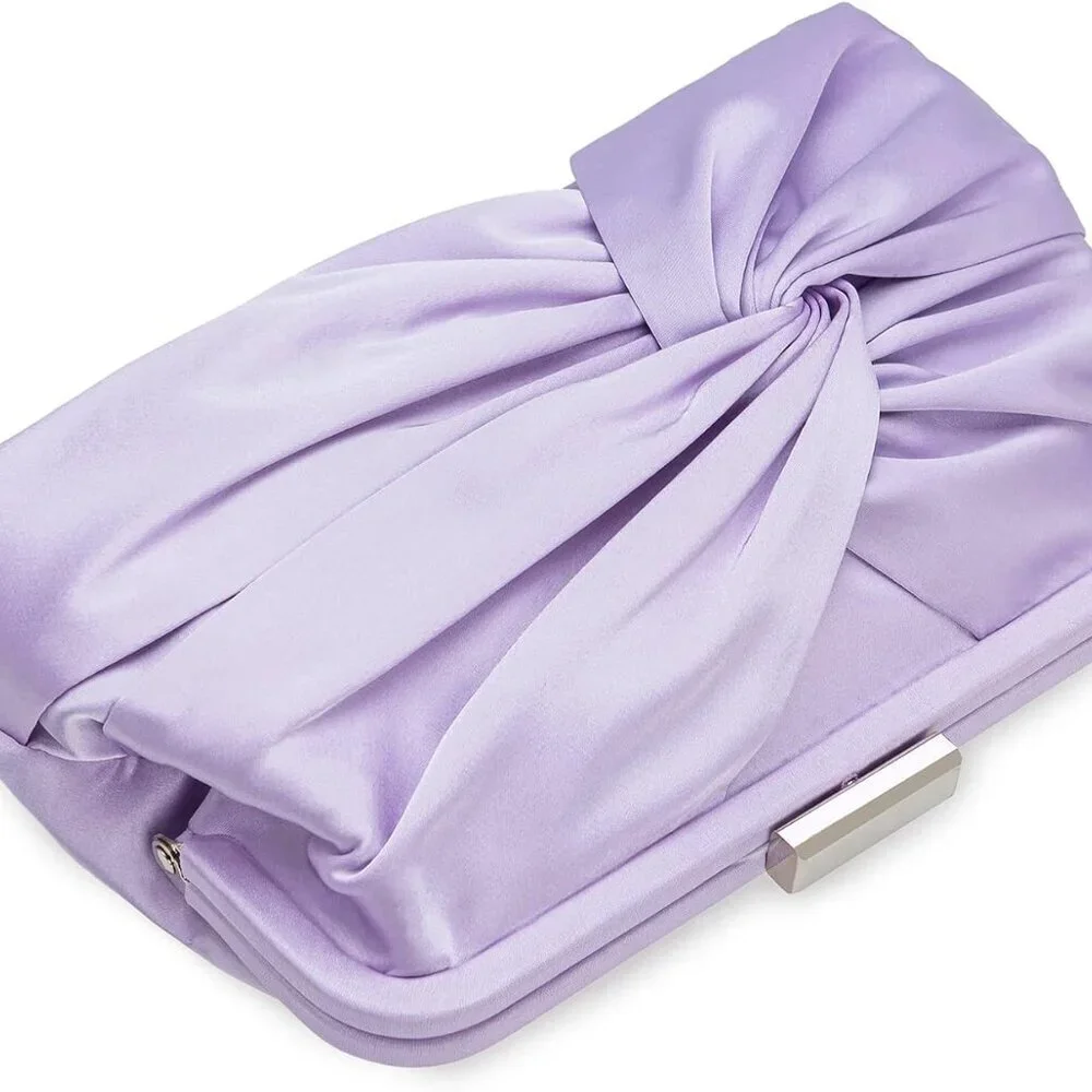 Women Evening Purse Satin Clutch 9.8x5.1x1.5 Inches Knot Pleated Handbag